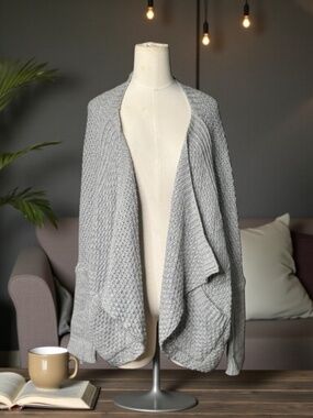 Makadamia Oversized Knit Cardigan One Size | Gray Open Front Cozy Drape Sweater